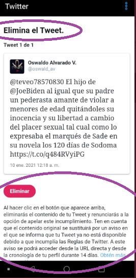 Twitter ordena a sus usuarios eliminar tweets "incómodos".