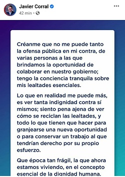 Javier Corral se pronunció al respecto en su cuenta de twitter.